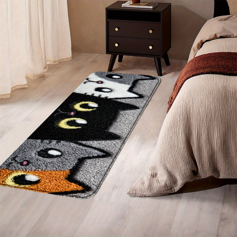 Camping Outdoor Or Indoor - VIKAMA Minimalist Cartoon Cat Rug Soft