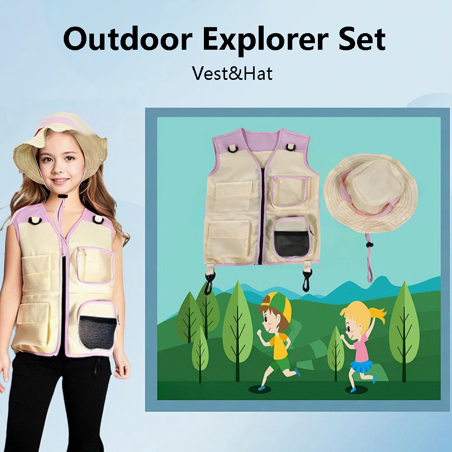 Outdoor Camping Kids Activities - Children Explorer Vest Hat Suit Outdoor
