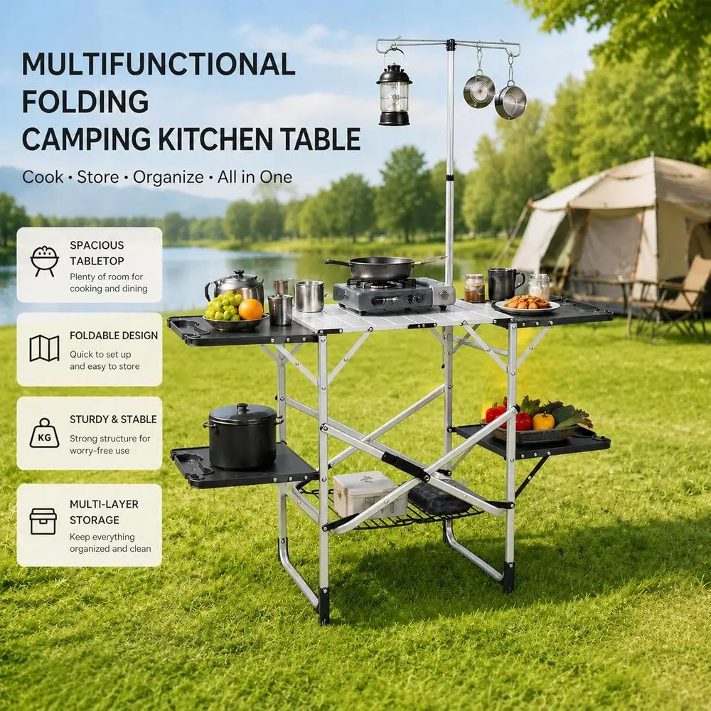 Portable Outdoor Kitchen Table - đánh giá và giá Outdoor Camping Table With Storage