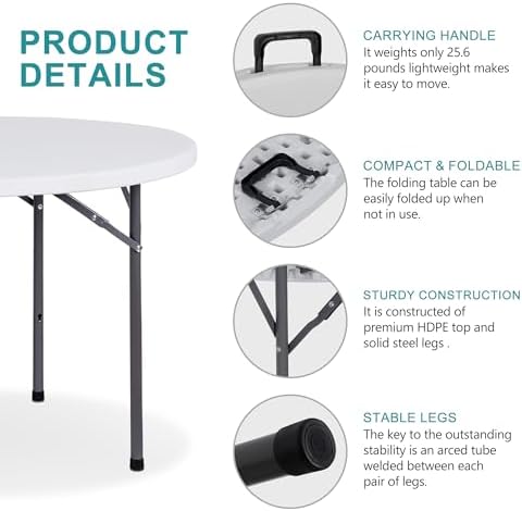 4 Foot Round Folding Card Tabl - đánh giá và giá Camping Outdoor Or Indoor
