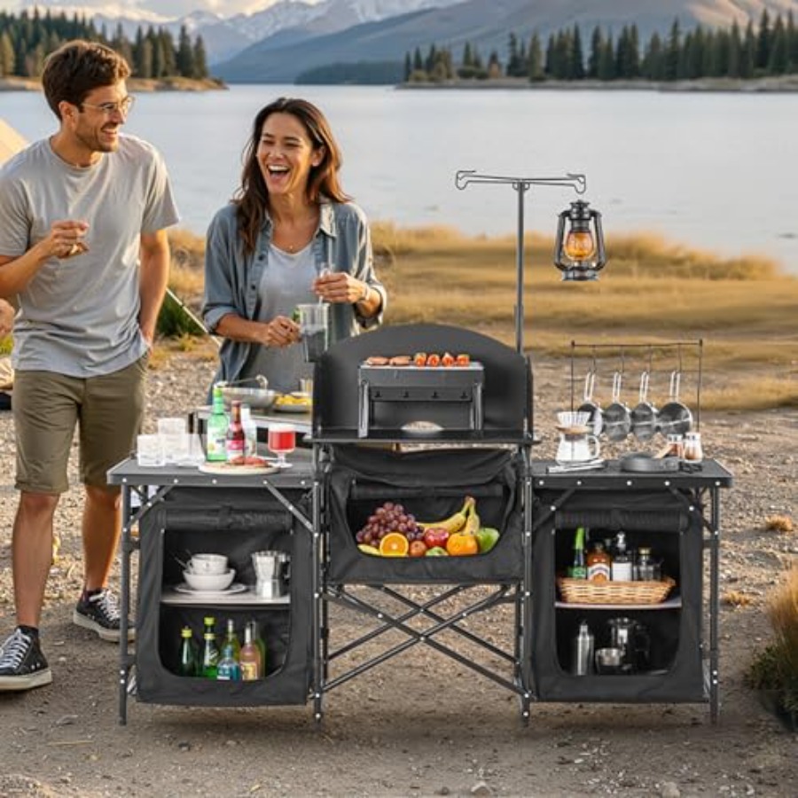 Camping Kitchen Table, Outdoor - đánh giá và giá Outdoor Camping Table With Storage